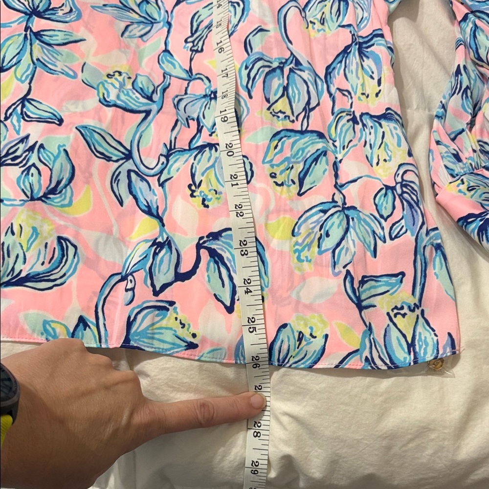 Lilly Pulitzer Maisel Pink Blue Top Floral Long Sleeve Gold Buttons NEW XL 14 16 - Picture 12 of 13